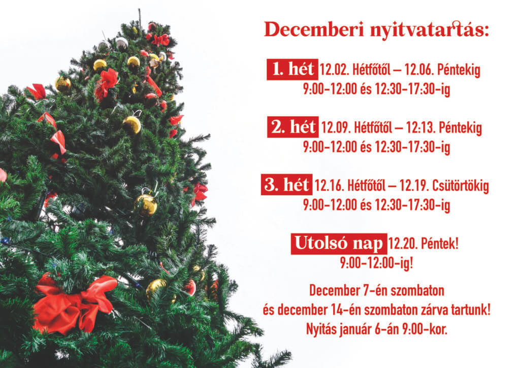 Műszaki Könyvesbolt decemberi nyitvatartás